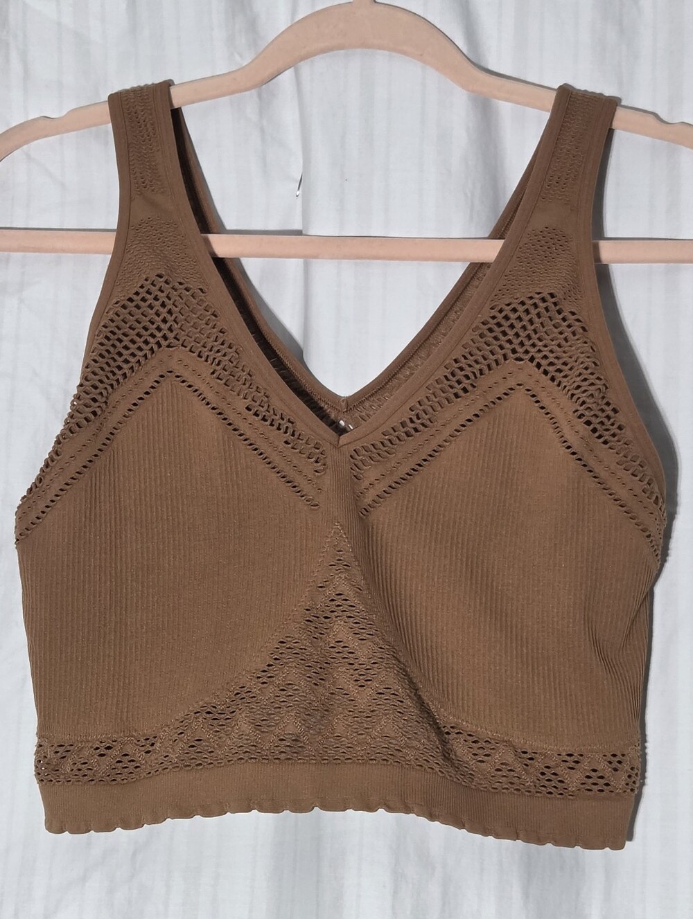 Aerie Superchill Seamless Bra Top Brown Textured V-neck Size XL